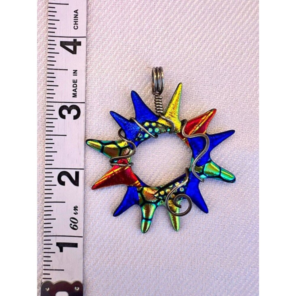 Artisan Made Art Glass Sterling Wire Wrap Starburst Pendant Heidi White Designs - Picture 5 of 7